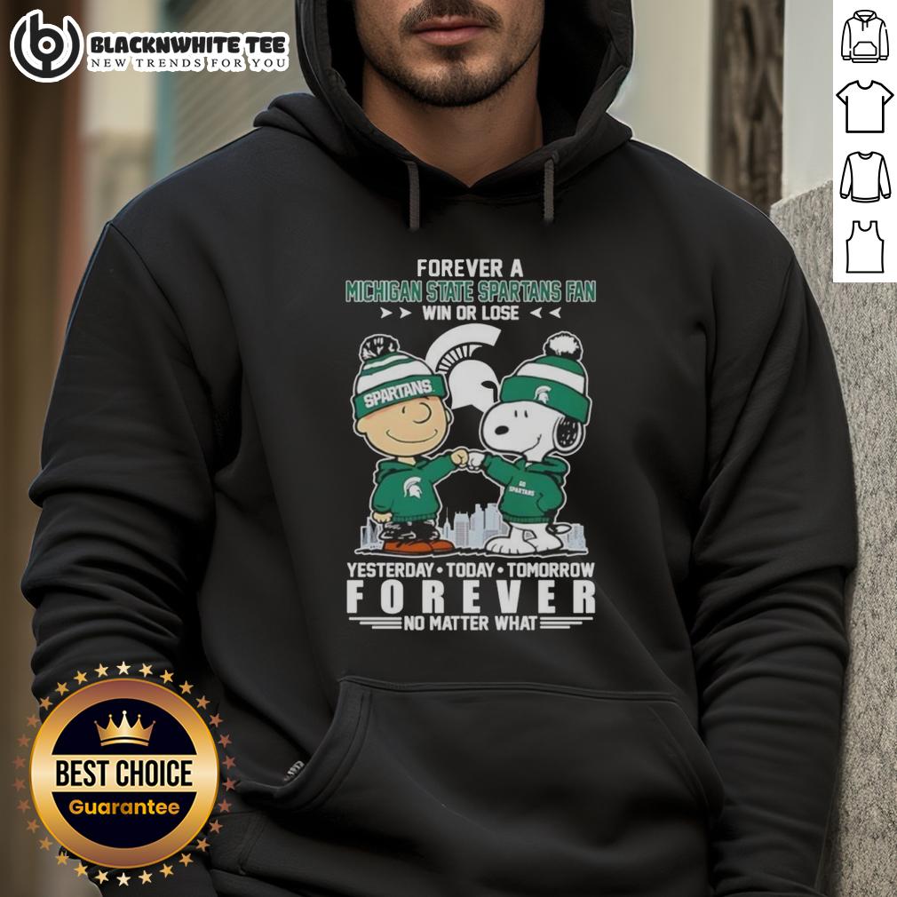 Original Charlie Brown Touch Hand Snoopy Forever A Michigan State Spartans Fan Win Or Lose T-Shirt - Image 2