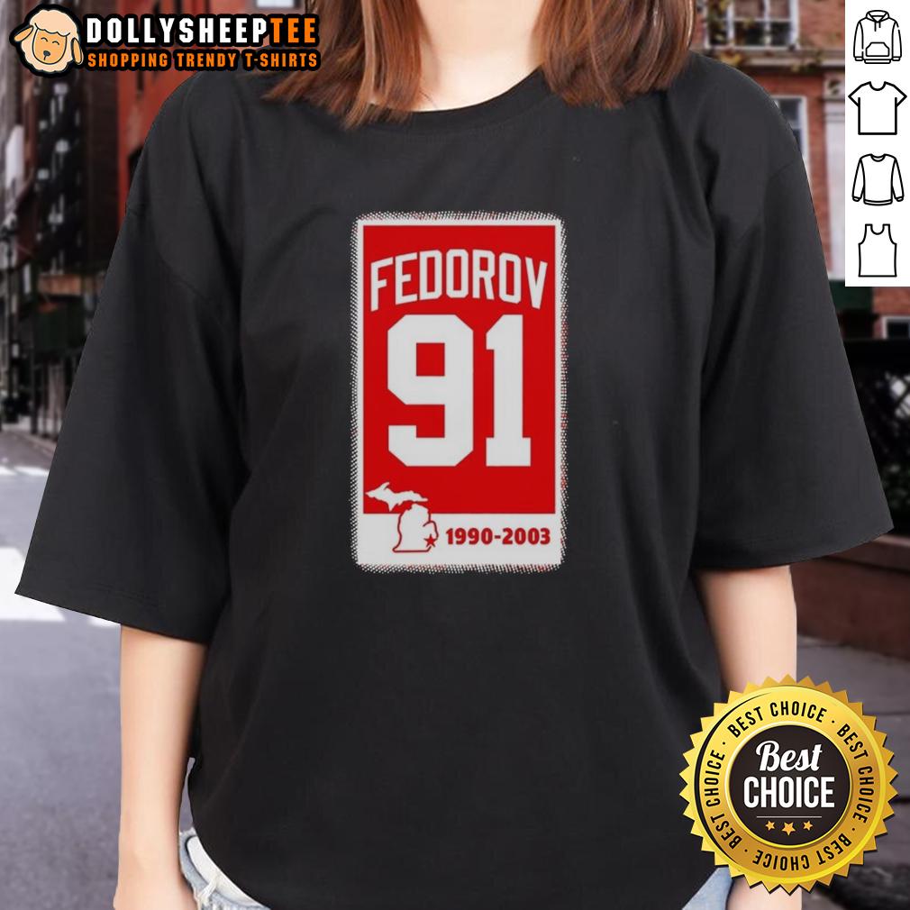 Premium Sergei Fedorov Detroit Red Wings Hockey 91 Banner T-Shirt - Image 3