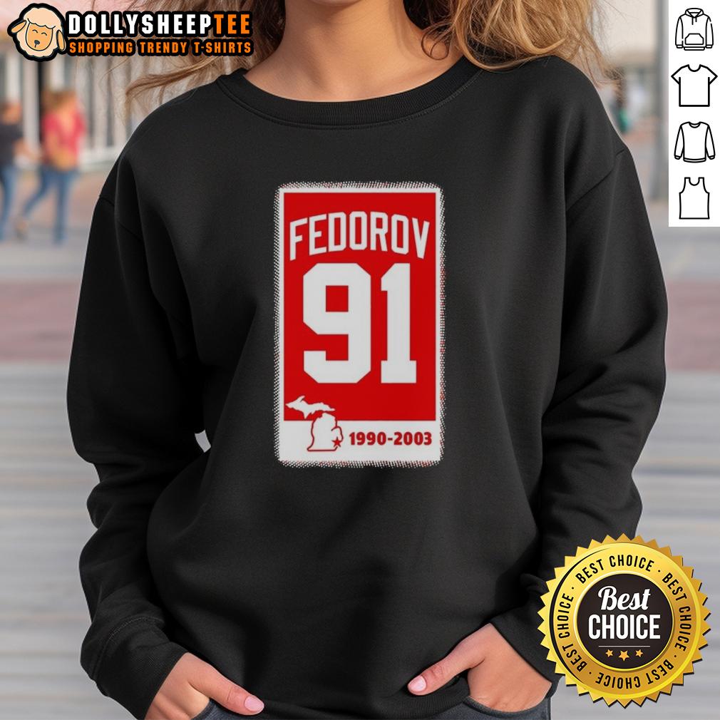 Premium Sergei Fedorov Detroit Red Wings Hockey 91 Banner T-Shirt - Image 5