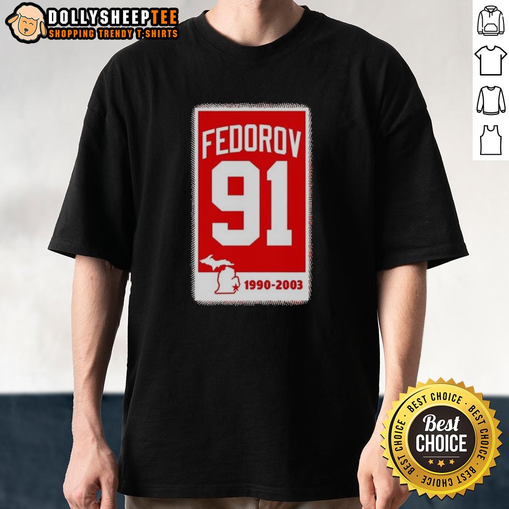Premium Sergei Fedorov Detroit Red Wings Hockey 91 Banner T-Shirt
