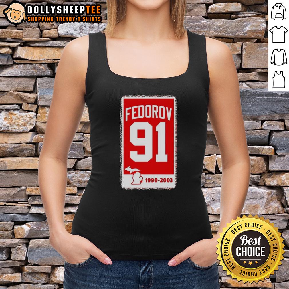 Premium Sergei Fedorov Detroit Red Wings Hockey 91 Banner T-Shirt - Image 4