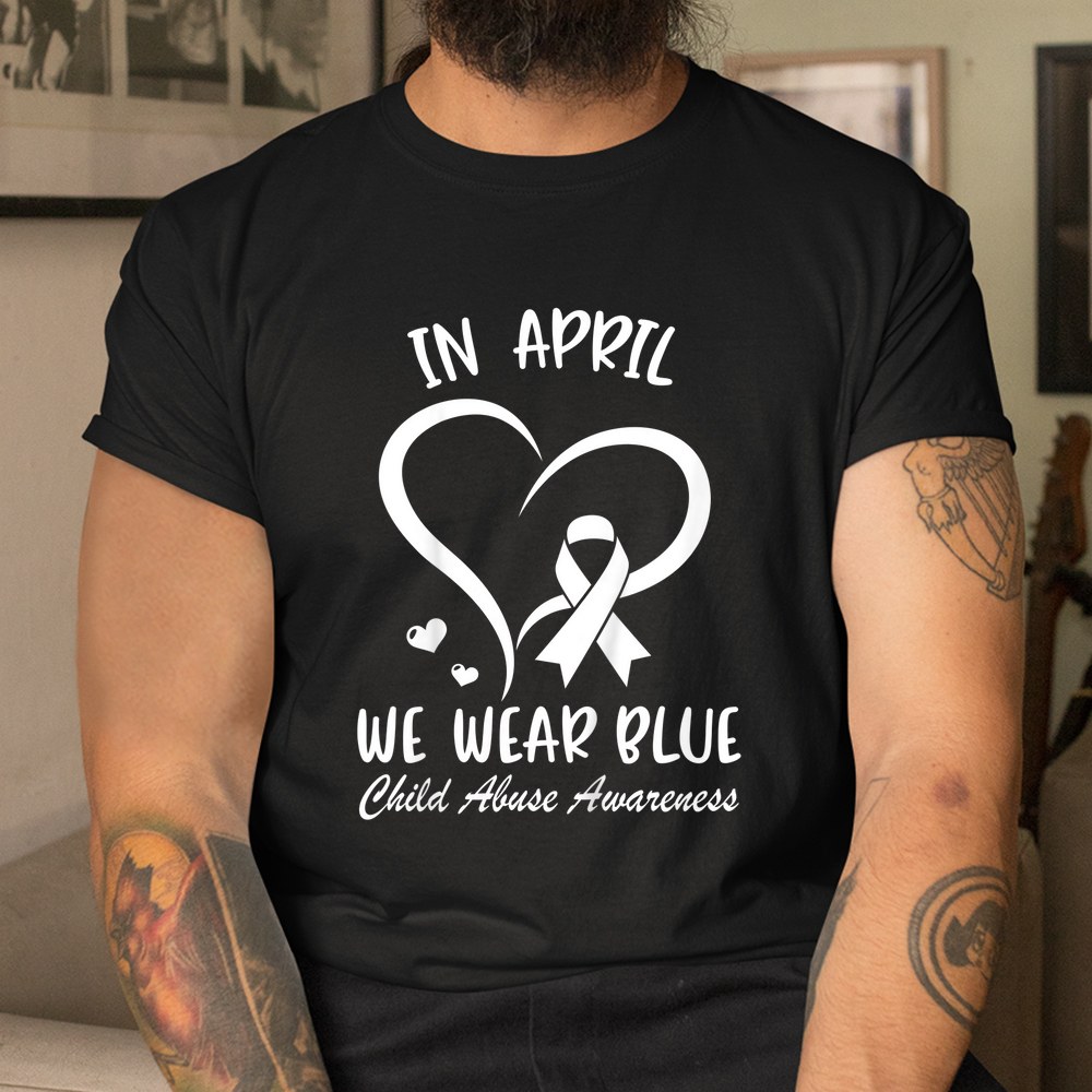 In April We Wear Blue Child Abuse Prevention Awareness Heart Shirt - Image 3