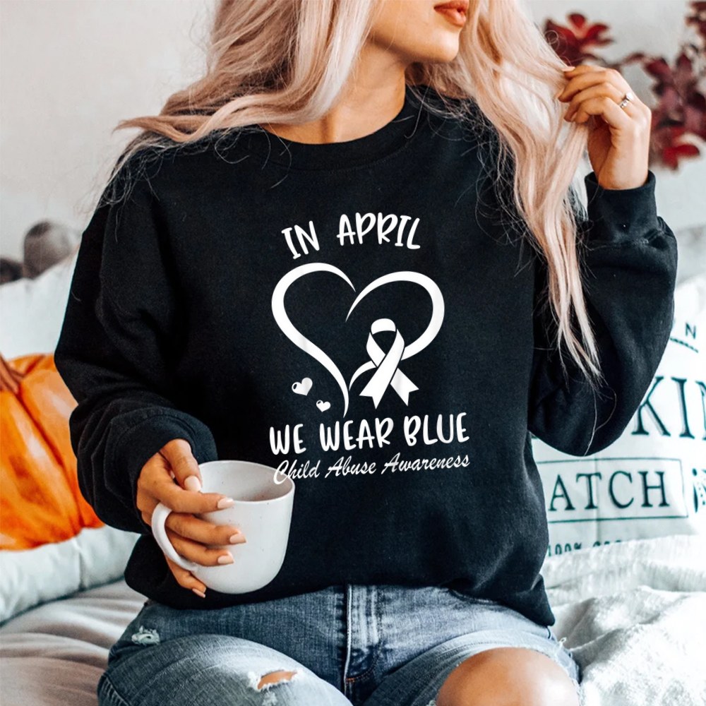 In April We Wear Blue Child Abuse Prevention Awareness Heart Shirt - Image 2