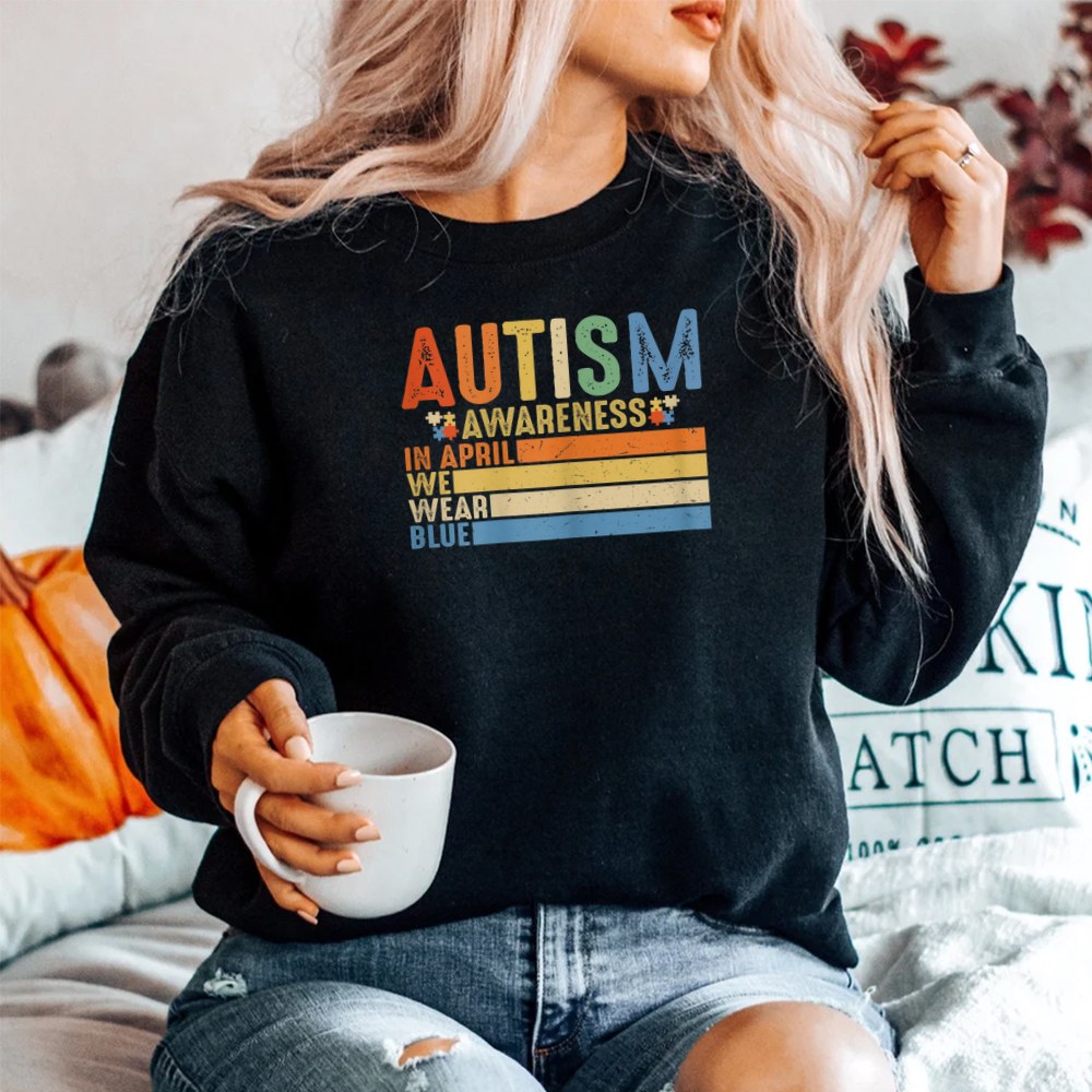 In April We Wear Blue Puzzle Autism Awareness Month Shirt - Image 2
