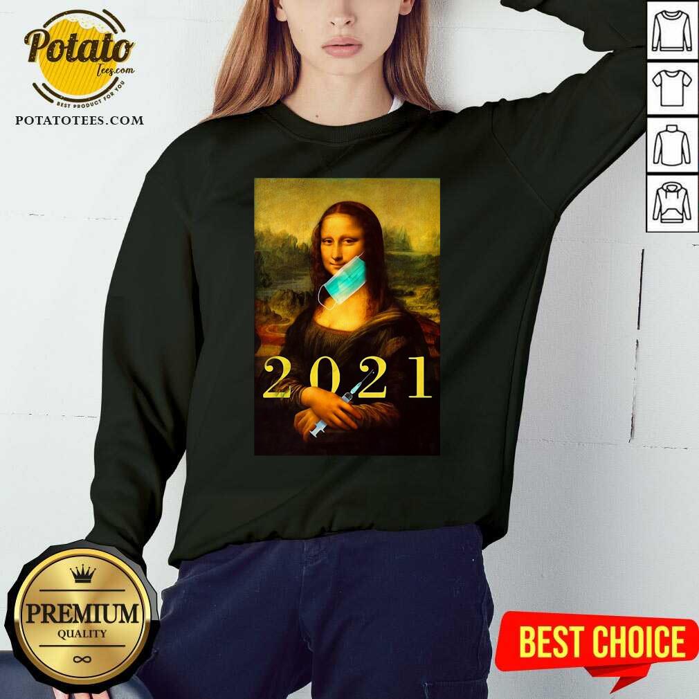 Mona Lisa With Face Mask Vaccination 2021 Shirt - Image 5