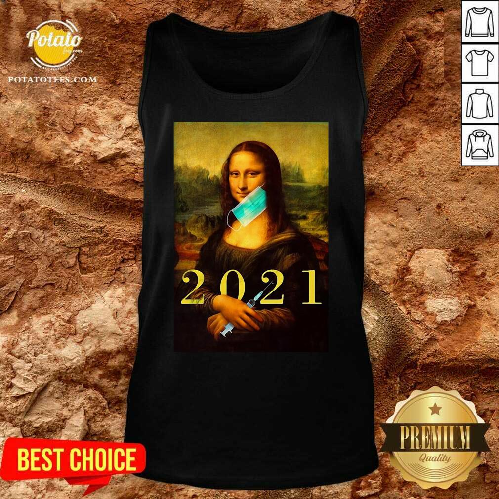 Mona Lisa With Face Mask Vaccination 2021 Shirt - Image 4