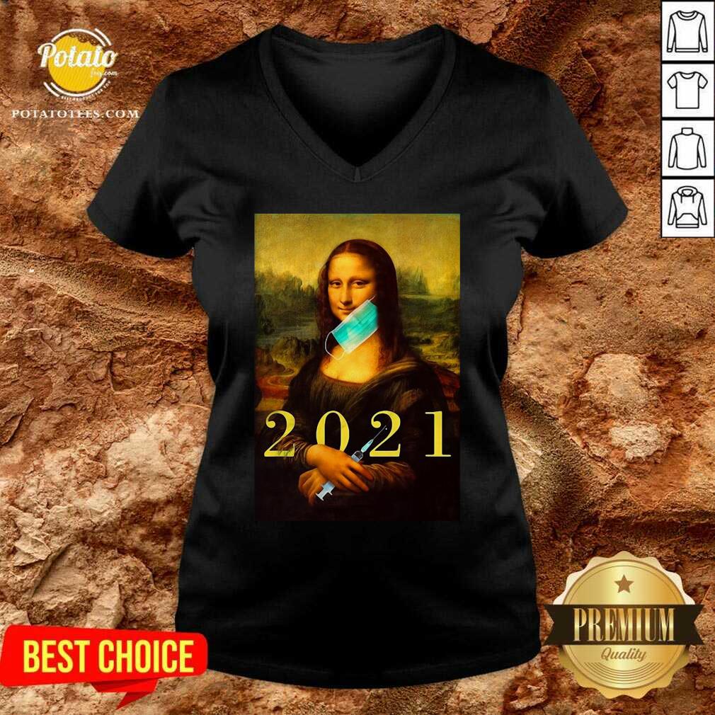 Mona Lisa With Face Mask Vaccination 2021 Shirt - Image 3