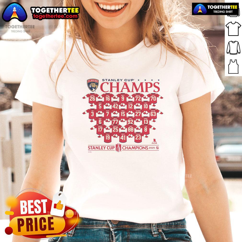 Official Florida Panthers 2025 Stanley Cup Champions Jersey Roster Players T-Shirt - Image 3