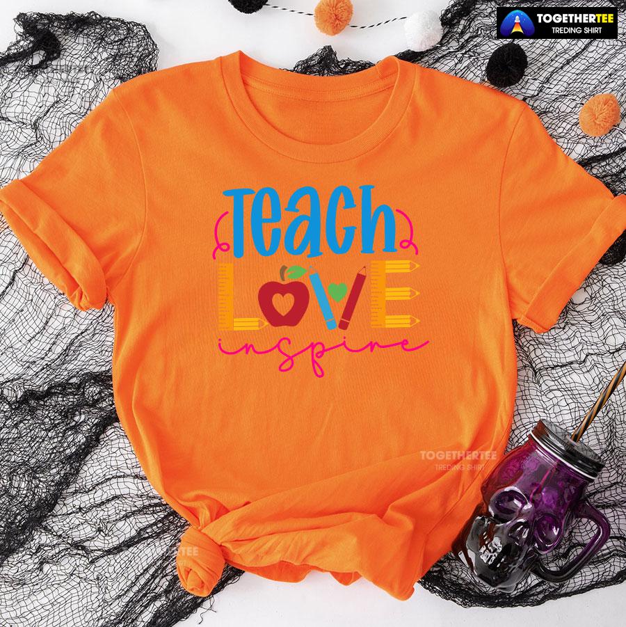 Teach Love Teacher Ruler Crayon Apple Back To School T-Shirt - Image 10