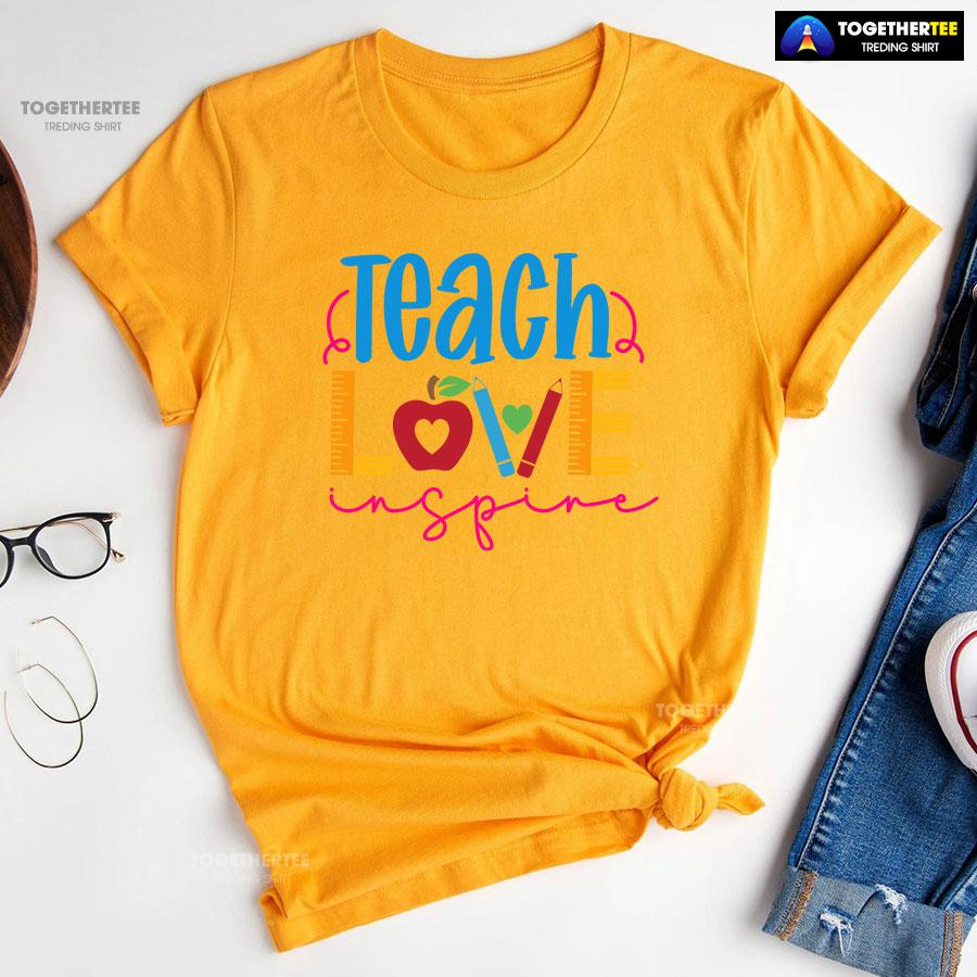 Teach Love Teacher Ruler Crayon Apple Back To School T-Shirt - Image 11
