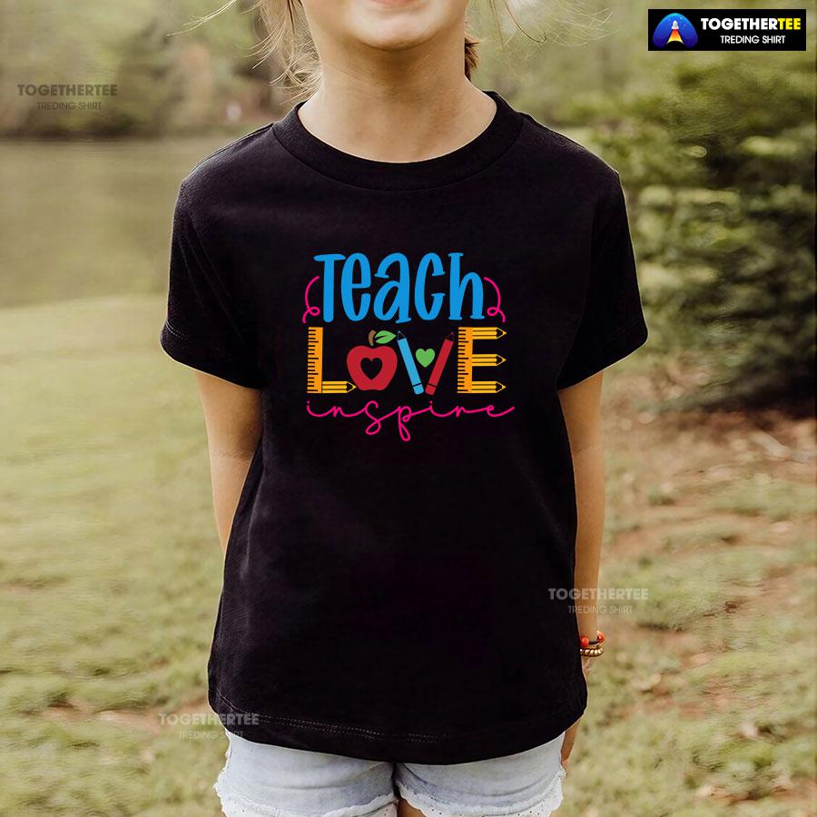 Teach Love Teacher Ruler Crayon Apple Back To School T-Shirt - Image 4