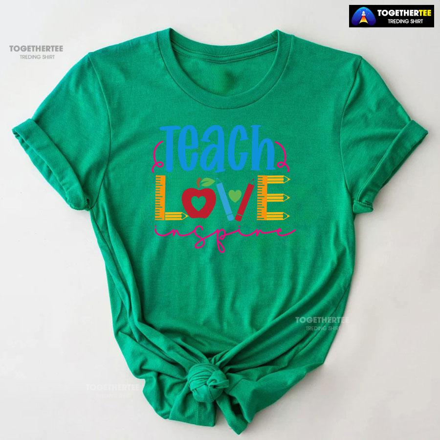 Teach Love Teacher Ruler Crayon Apple Back To School T-Shirt - Image 9