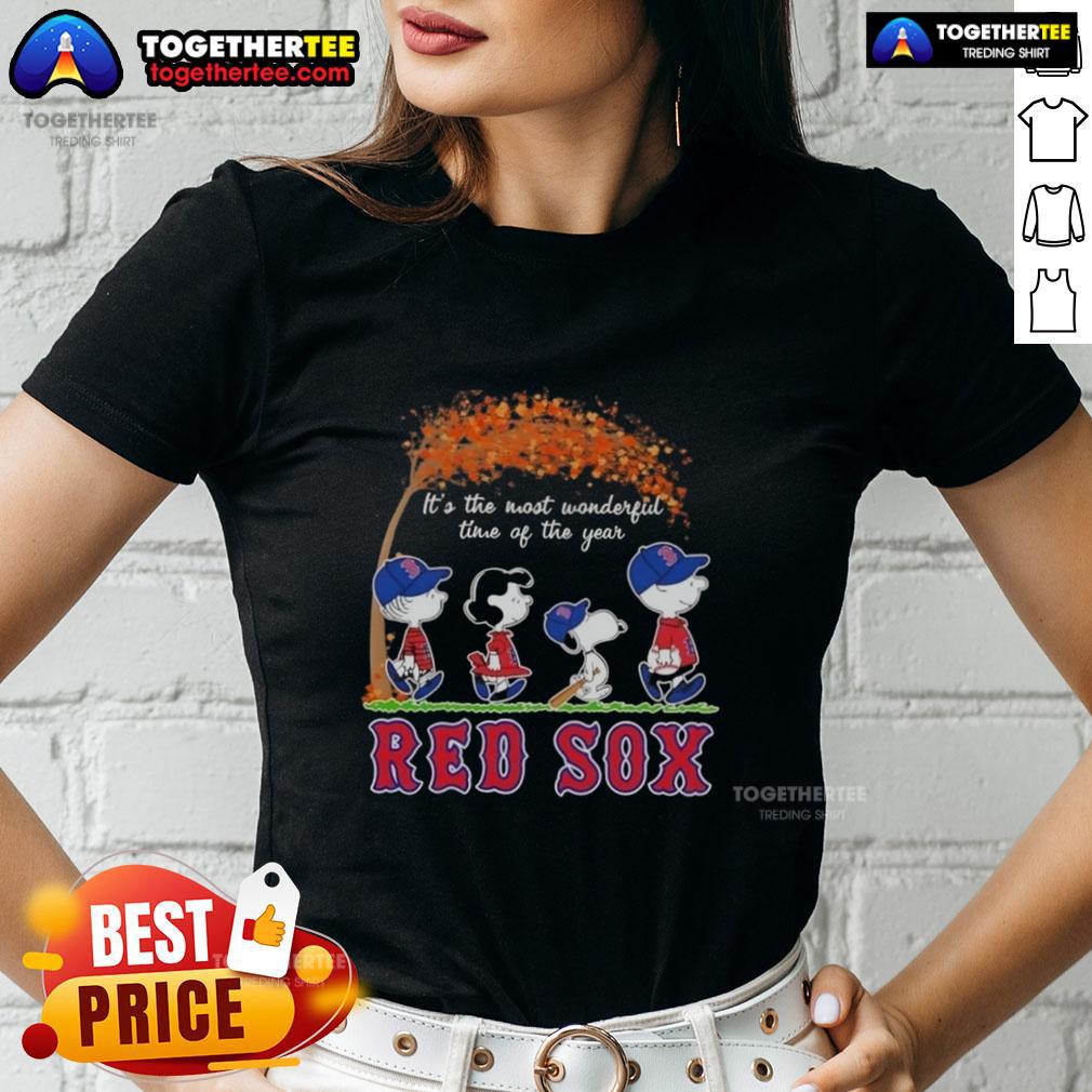 Happy Boston Red Sox X Peanuts Snoopy And Friends Autumn It's The Most Wonderful Time Of The Year T-Shirt - Image 3