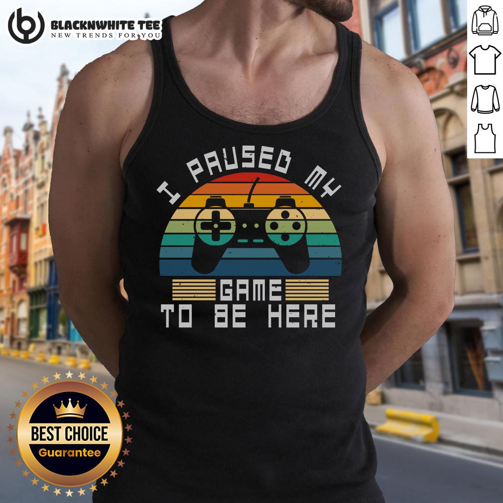 Good I Paused My Game To be Here Retro Vintage Gamer Sunset T-Shirt - Image 4