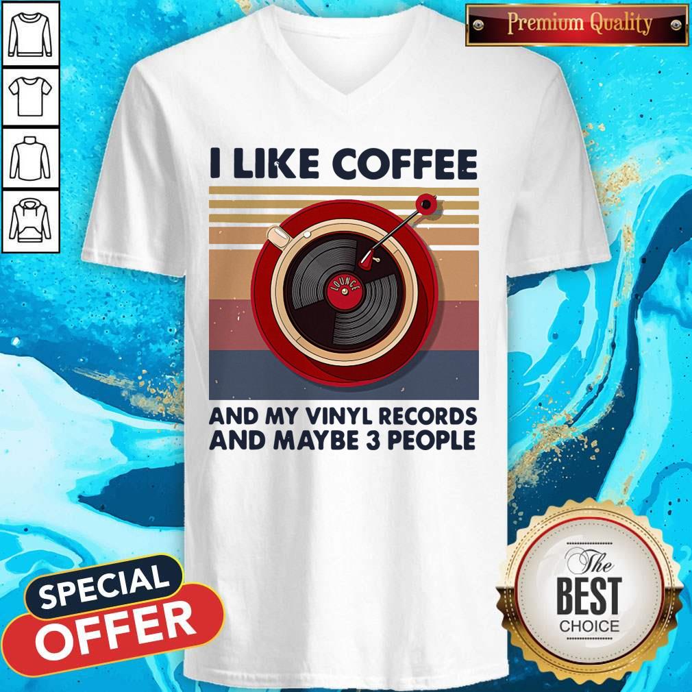 I Like Coffee And My Vinyl Records And Maybe 3 People Vintage Retro Shirt - Image 2