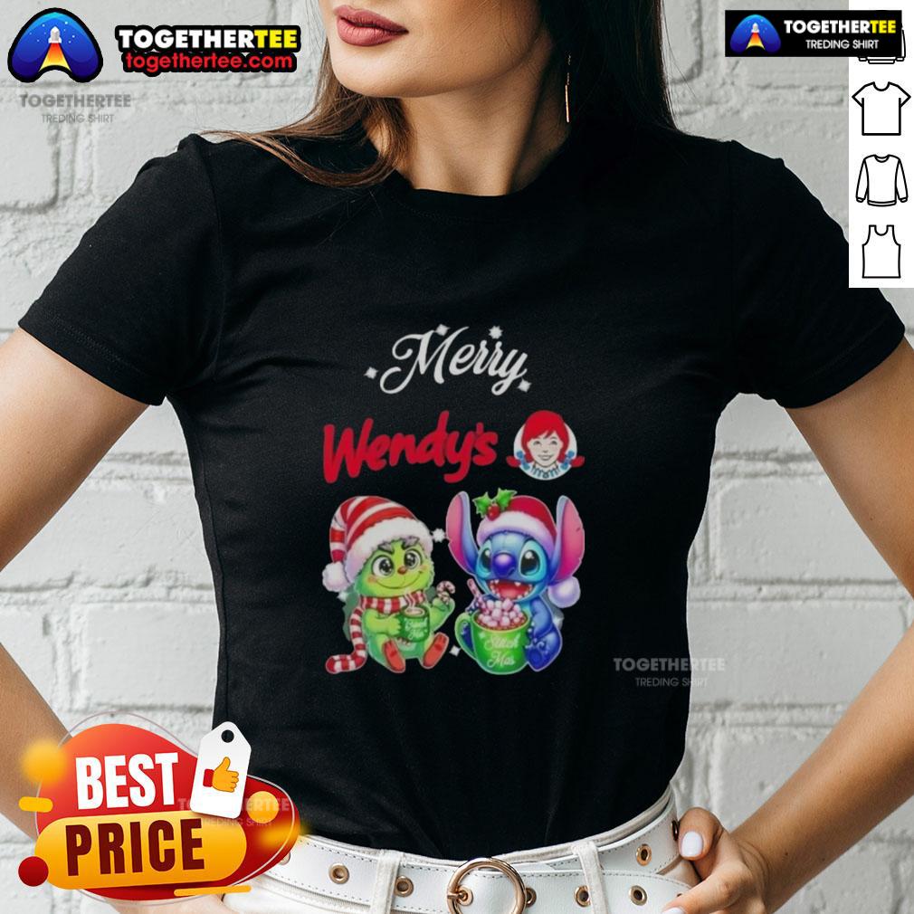 Cute Baby Grinch And Stitch X Wendy's Merry Christmas T-Shirt - Image 3