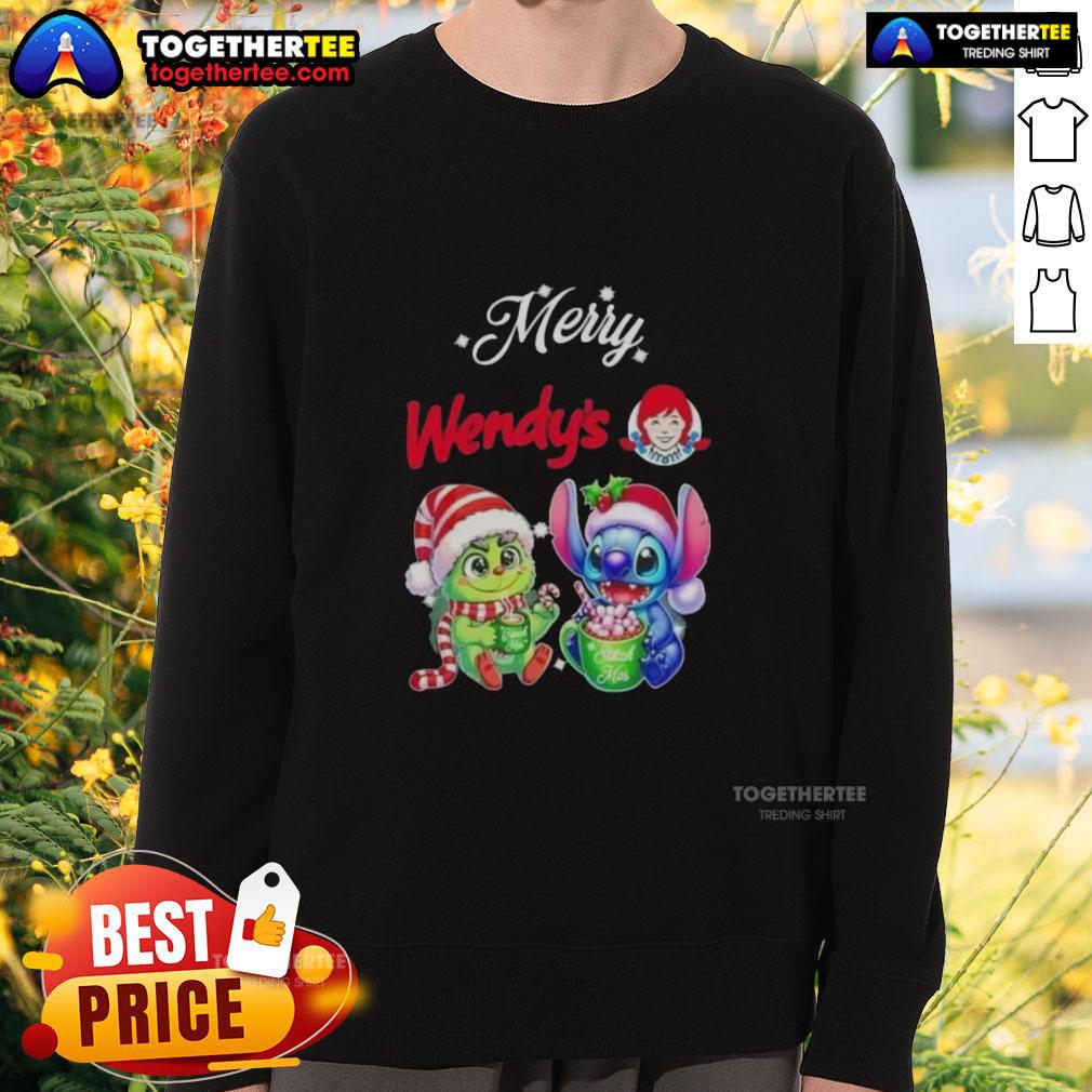 Cute Baby Grinch And Stitch X Wendy's Merry Christmas T-Shirt - Image 5