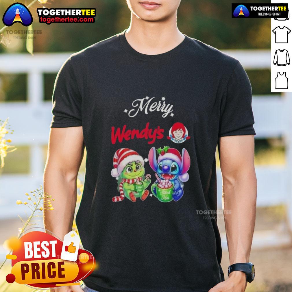 Cute Baby Grinch And Stitch X Wendy's Merry Christmas T-Shirt