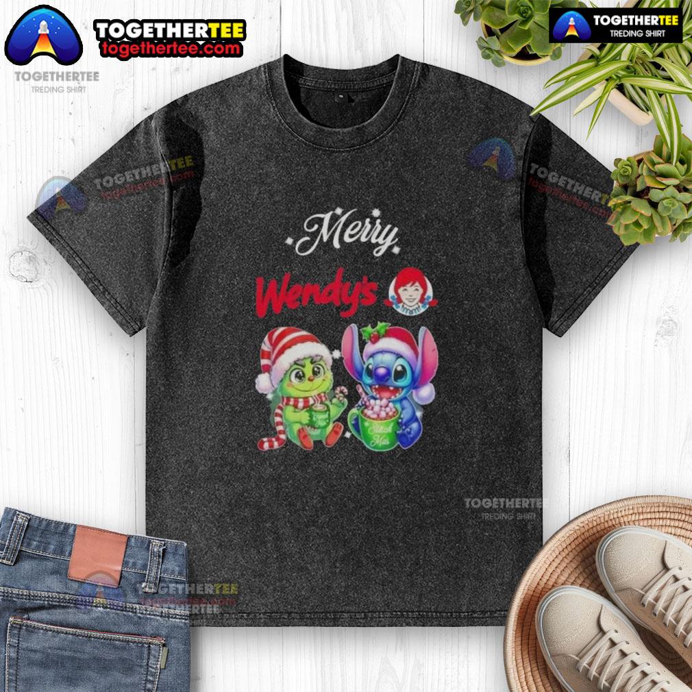 Cute Baby Grinch And Stitch X Wendy's Merry Christmas T-Shirt - Image 6