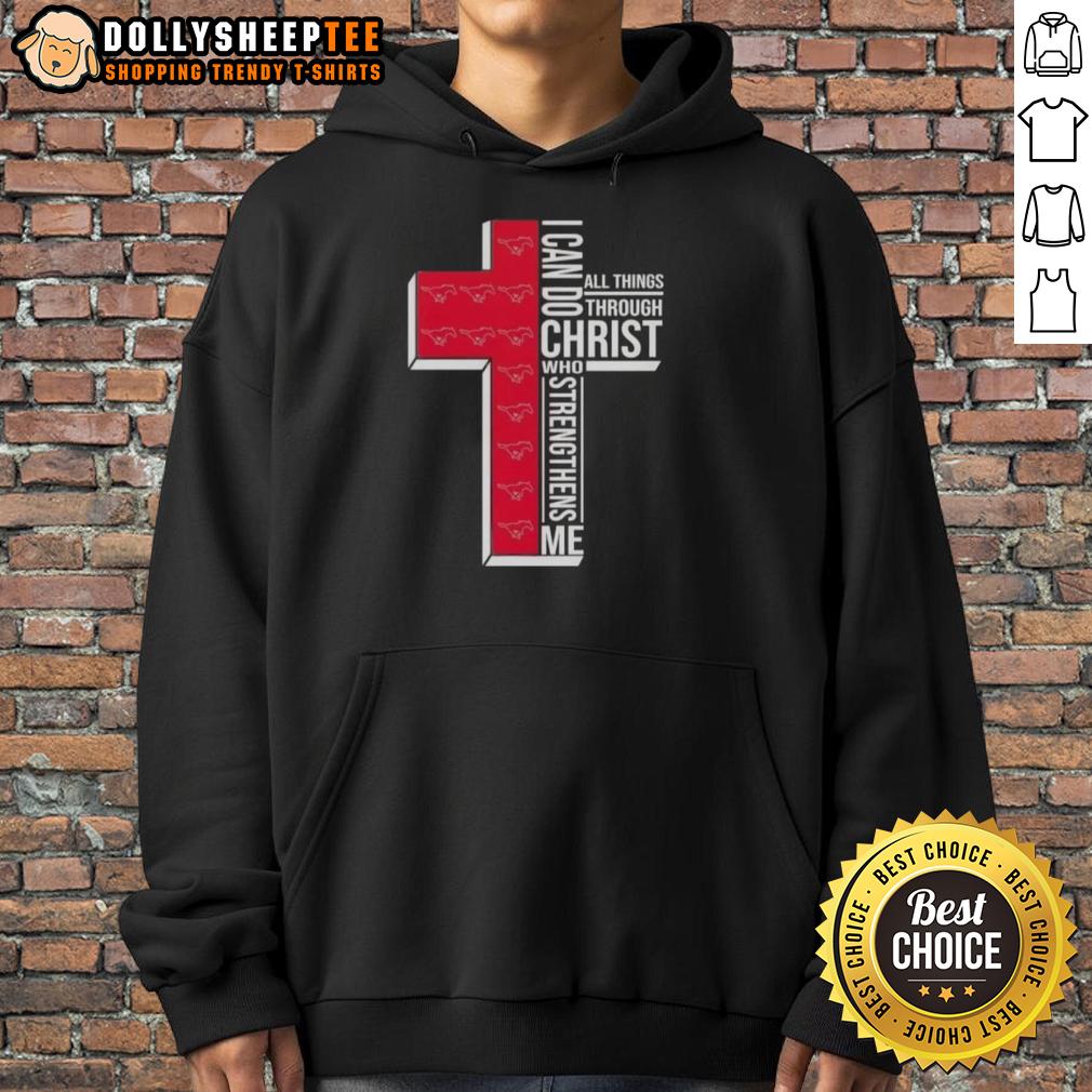 Good I Can Do All Things Through Christ Who Strengthens Me SMU Mustangs Football Cross T-Shirt - Image 2