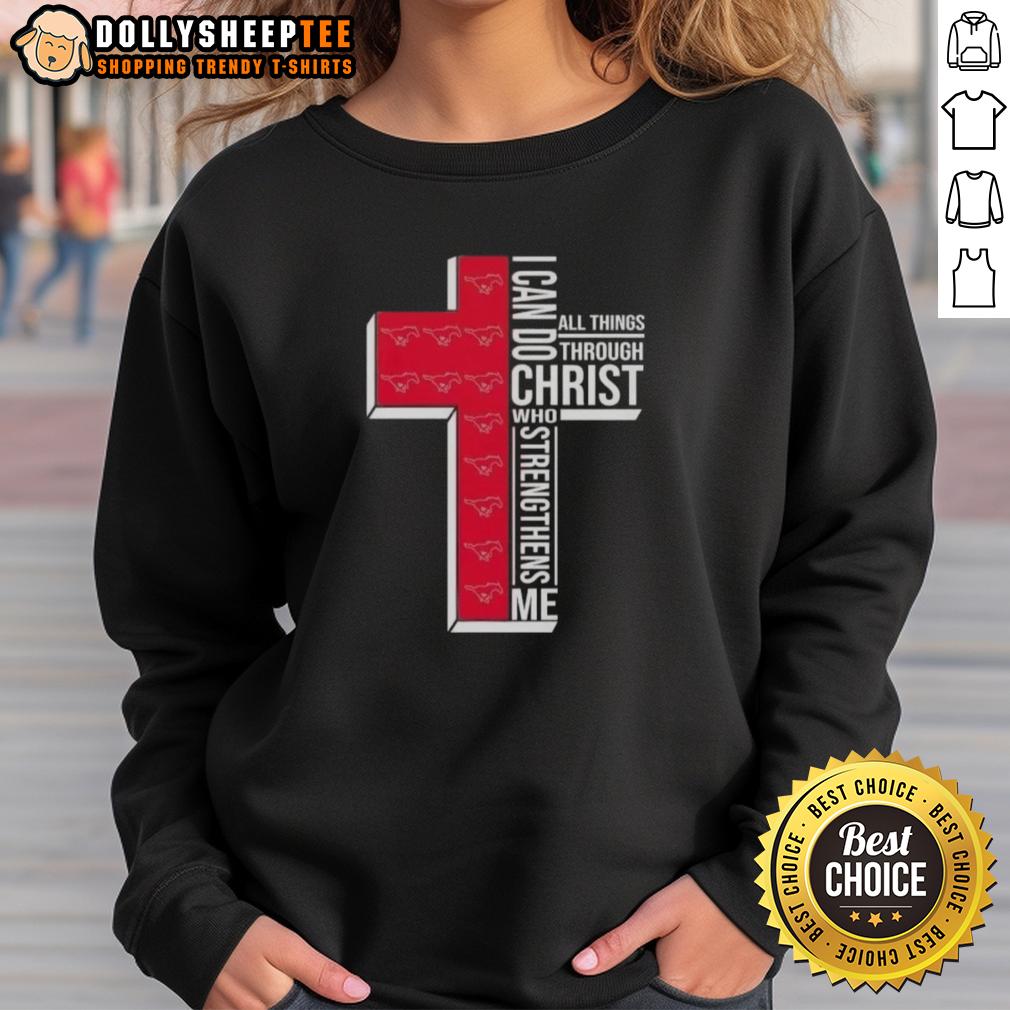 Good I Can Do All Things Through Christ Who Strengthens Me SMU Mustangs Football Cross T-Shirt - Image 5