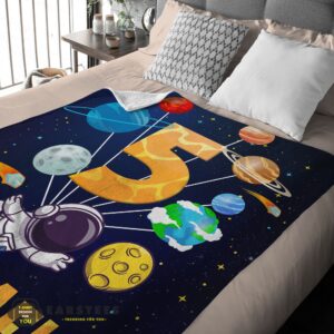 Alternative view of Good Cute Astronaut Catching Moon Cartoon Blanket Fleece Customized Blanket