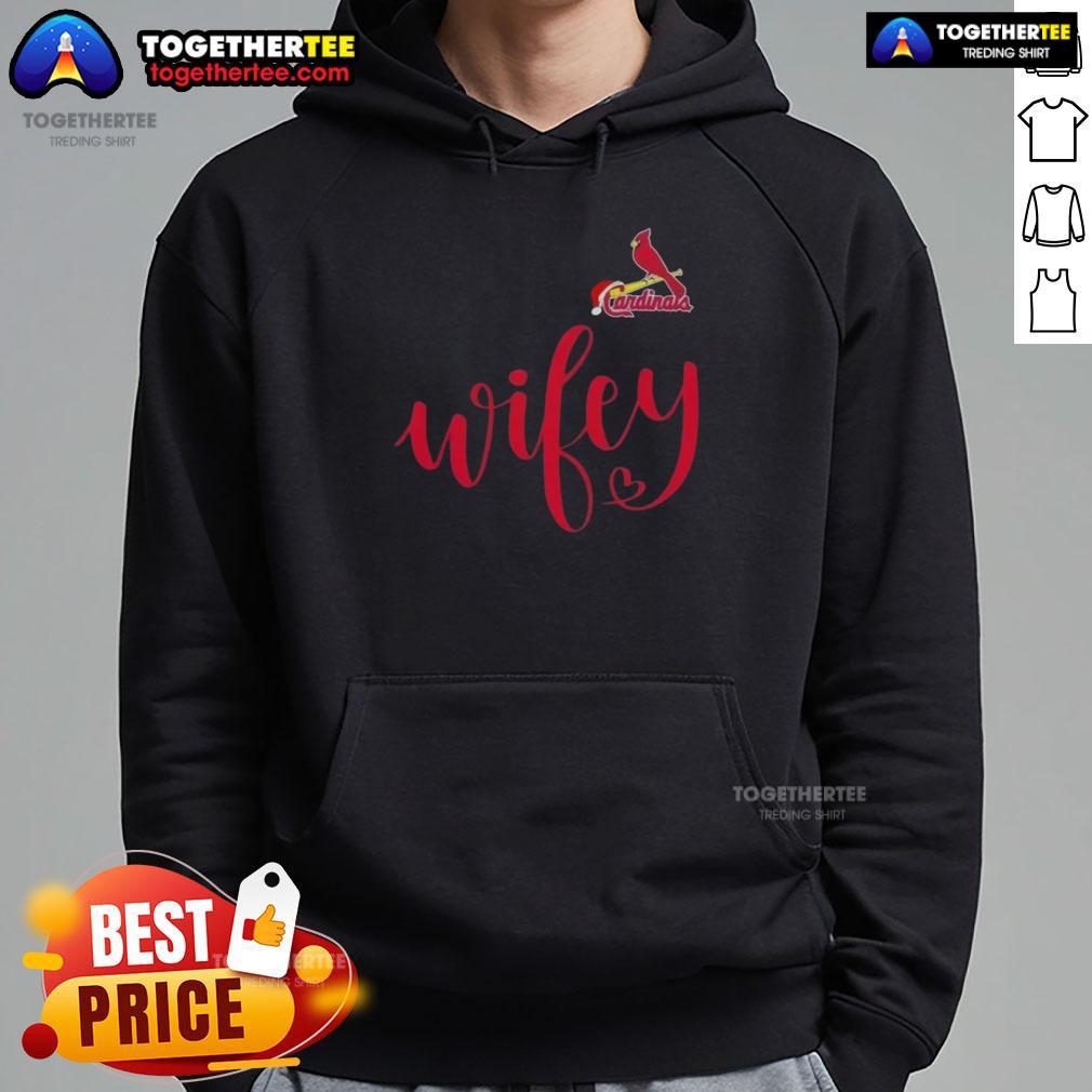 Original Wifey St Louis Cardinals Santa Hat Merry Christmas T-Shirt - Image 2