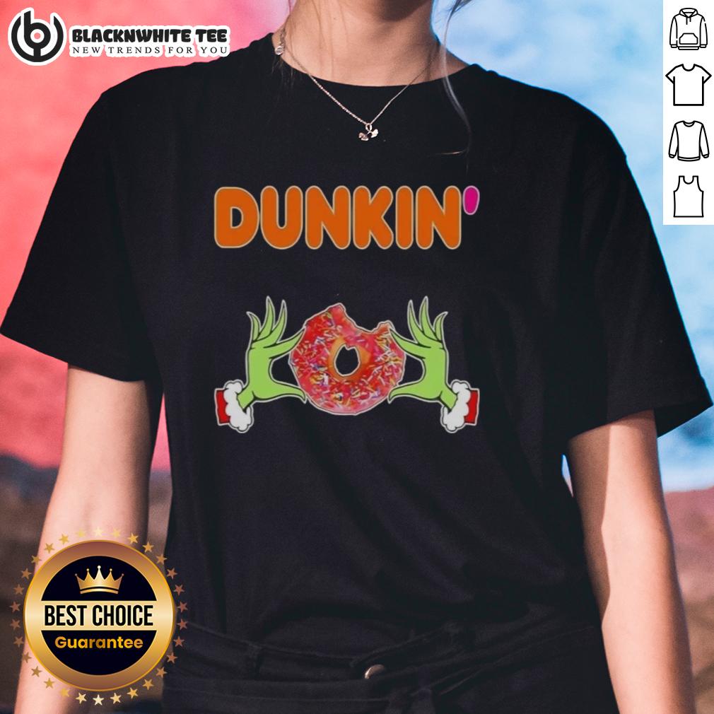 Happy Grinch Hands Love Dunkin Donut Merry Christmas T-Shirt - Image 3