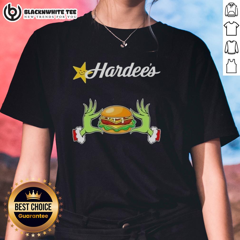 Happy Grinch Hands Love Hardee's Merry Christmas T-Shirt - Image 3