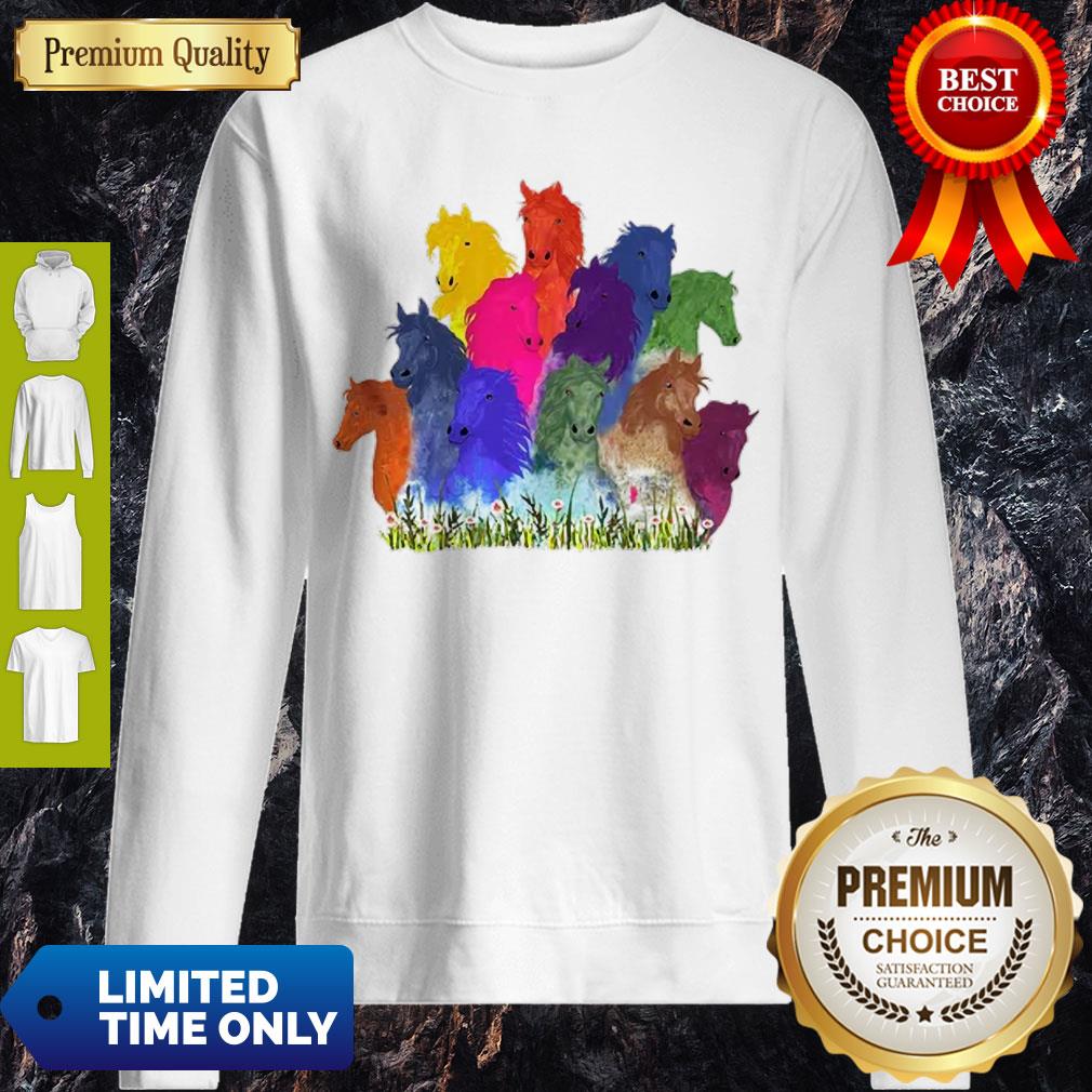 Colorful Horse Watercolor Flower Shirt - Image 3