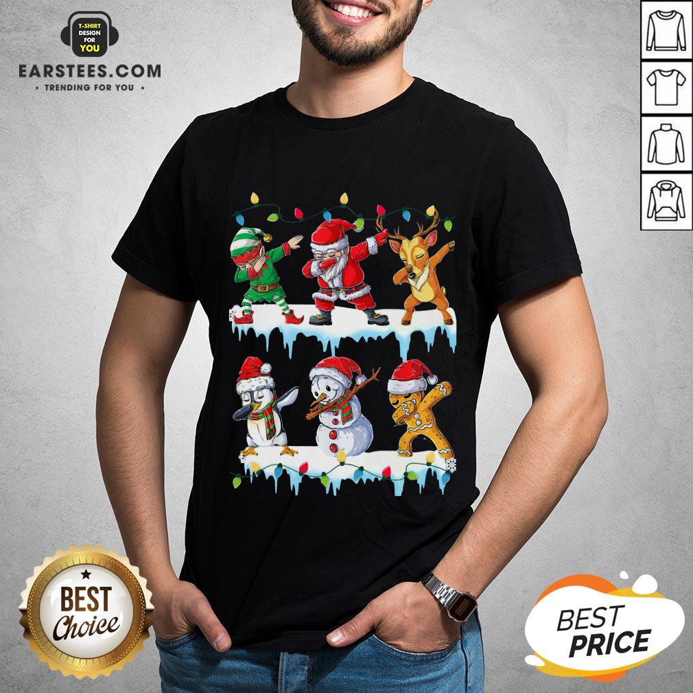 Pretty Santa Claus Gingerbread Elf Reindeer Snowman Penguin Dabbing Merry Christmas Shirt