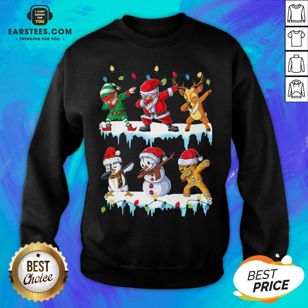 Pretty Santa Claus Gingerbread Elf Reindeer Snowman Penguin Dabbing Merry Christmas Shirt - Image 5