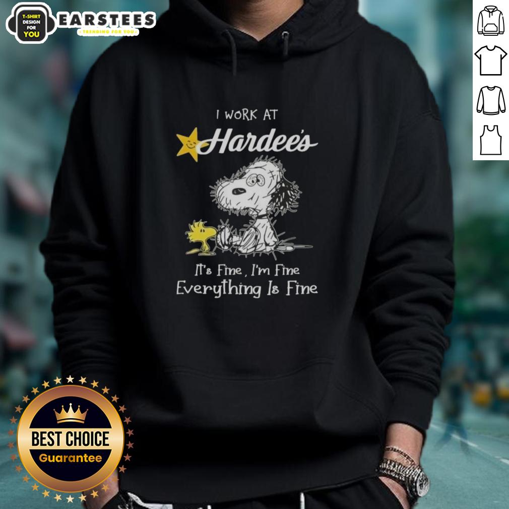 Funny Tired Snoopy And Woodstock I Work At Hardee's It's Fine I'm Fine Everything Is Fine T-Shirt - Image 2