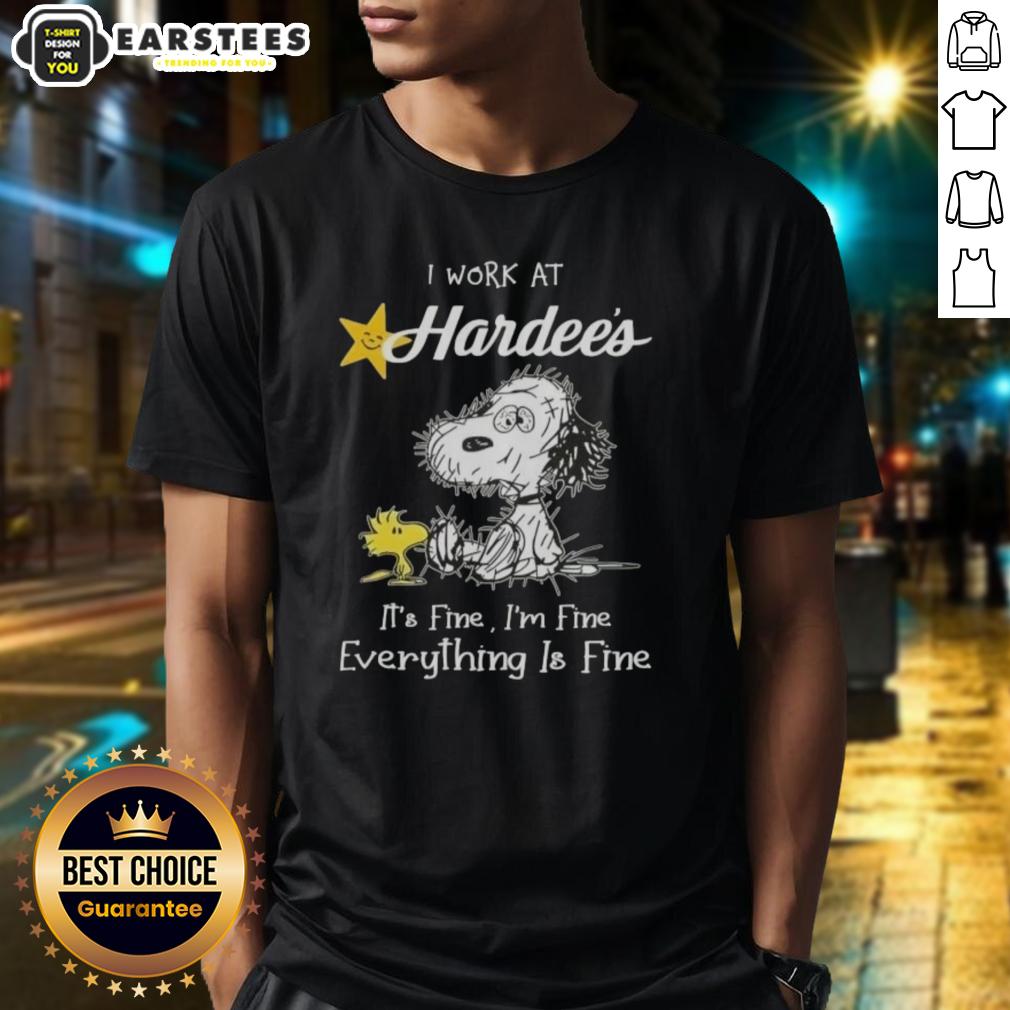 Funny Tired Snoopy And Woodstock I Work At Hardee's It's Fine I'm Fine Everything Is Fine T-Shirt