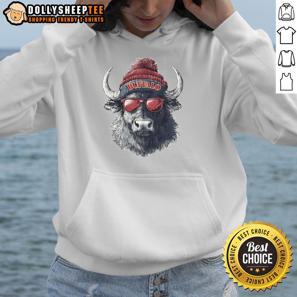 Premium Buffalo Bills Mascot Wearing A Beanie And Sunglasses T-Shirt - Image 2