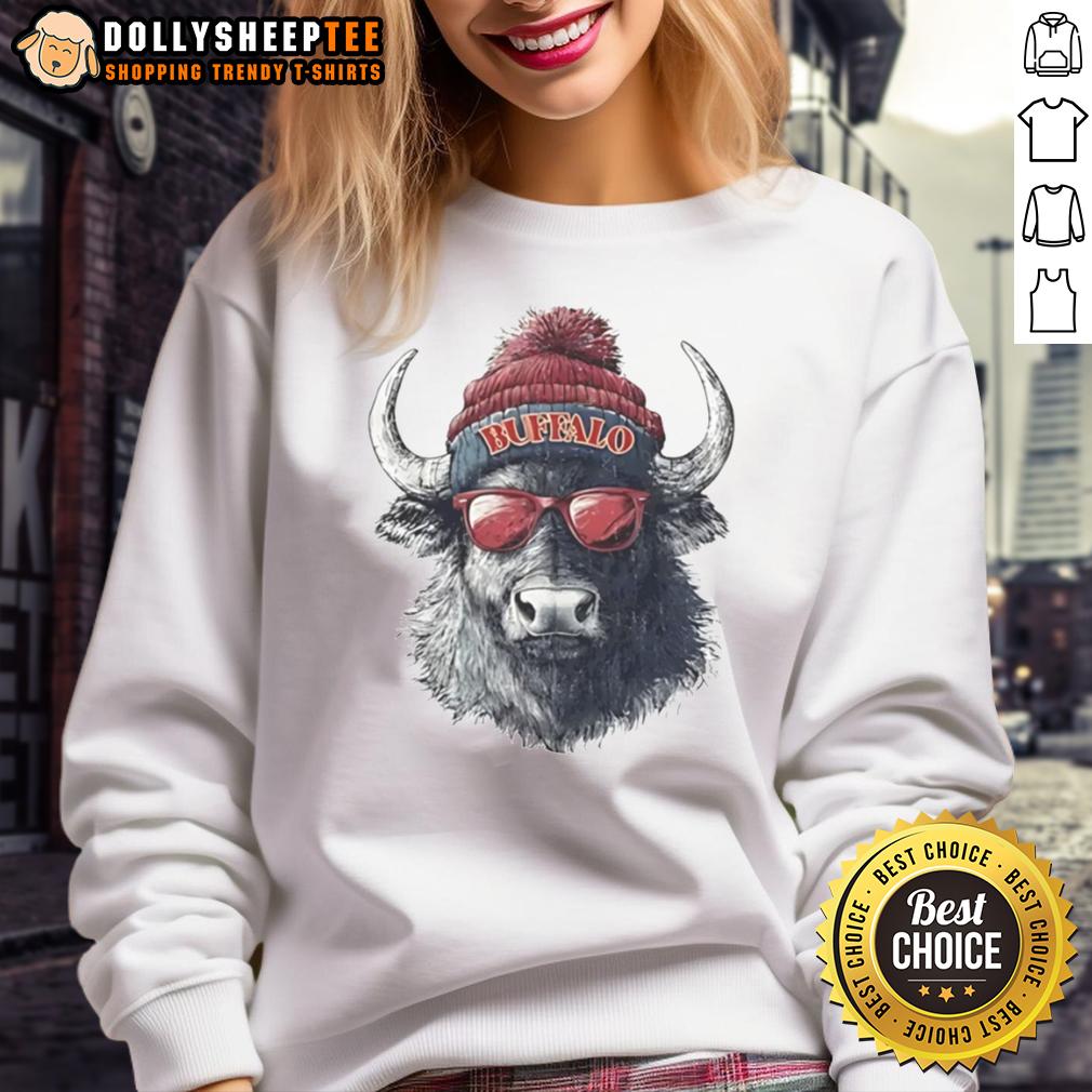 Premium Buffalo Bills Mascot Wearing A Beanie And Sunglasses T-Shirt - Image 5