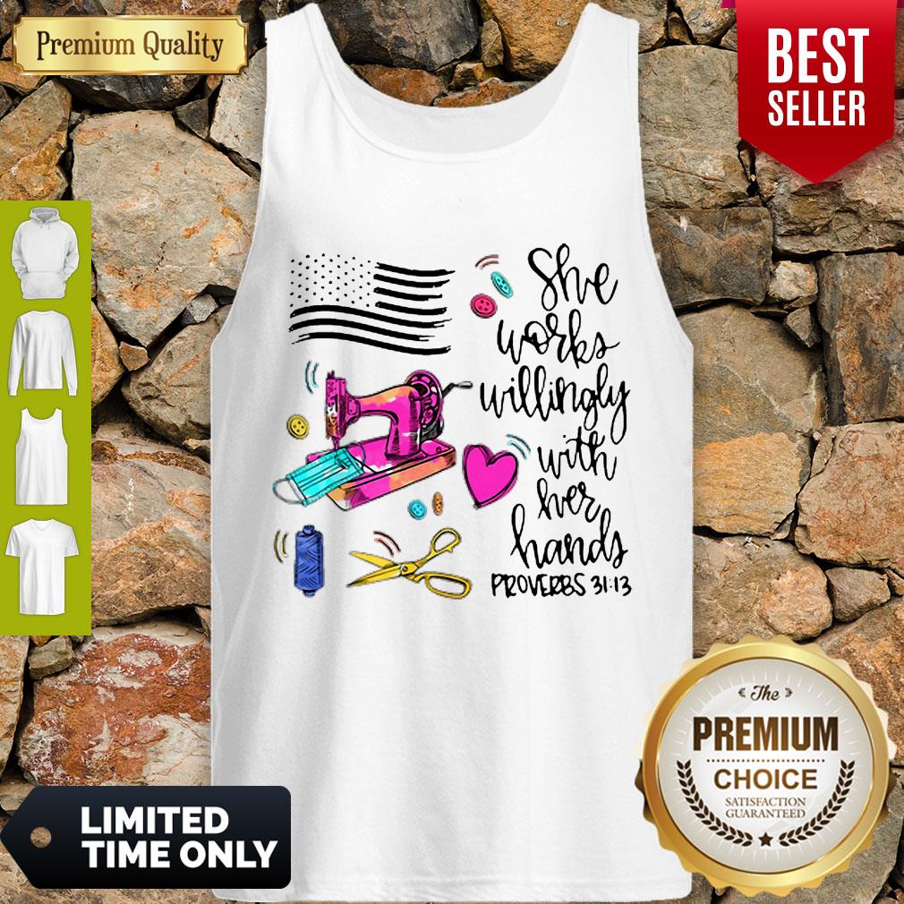 Awesome She Works Willingly With Her Hand Proverbs American Flag Shirt - Image 4