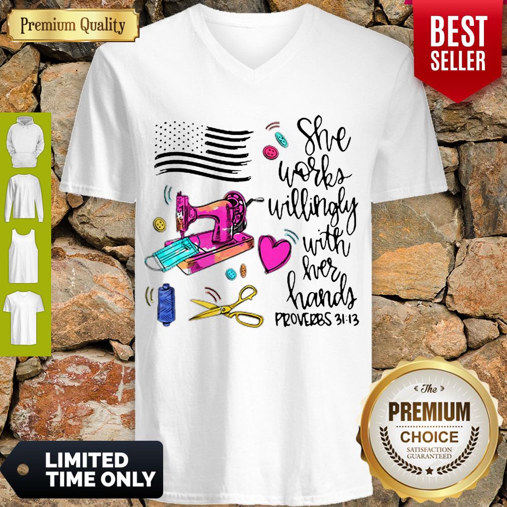 Awesome She Works Willingly With Her Hand Proverbs American Flag Shirt - Image 5