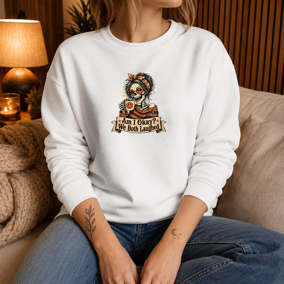 Top Vintage Funny Halloween Skeleton Girl Coffee Shirt - Image 5