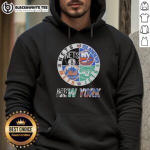 Alternative view of Official New York Nets New York Islanders New York Mets New York Jets Mashup Logo T-Shirt