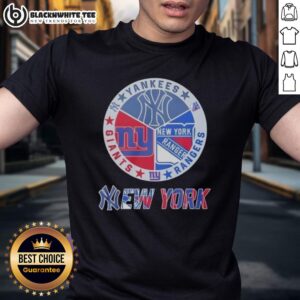 Official New York Yankees New York Rangers New York Giants Mashup Logo T-Shirt