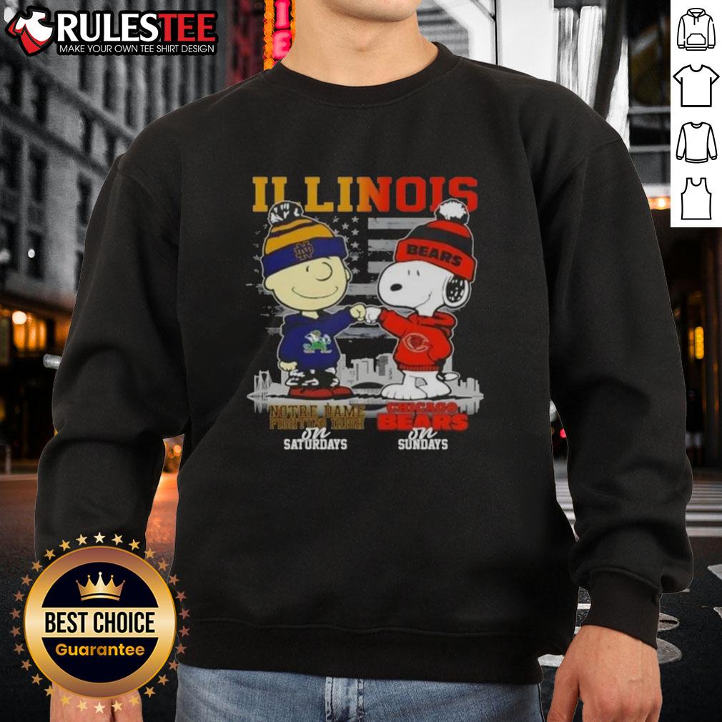 Happy Charlie Brown Notre Dame Fighting Irish on Saturdays x Snoopy Chicago Bears on Sundays Skyline T-Shirt - Image 5