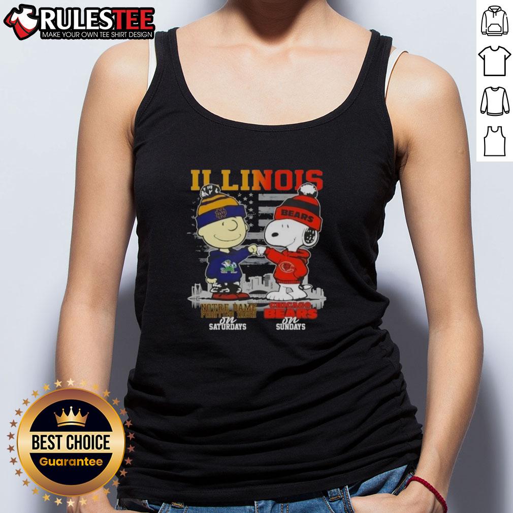 Happy Charlie Brown Notre Dame Fighting Irish on Saturdays x Snoopy Chicago Bears on Sundays Skyline T-Shirt - Image 4