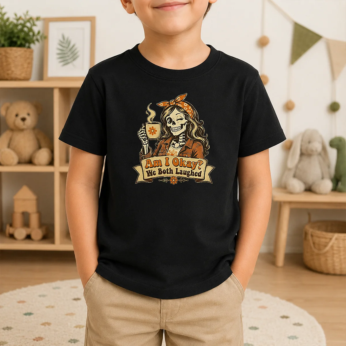 Pretty Good Cheeky Skeleton Girl Funny Coffee Quote Vintage Shirt - Image 9