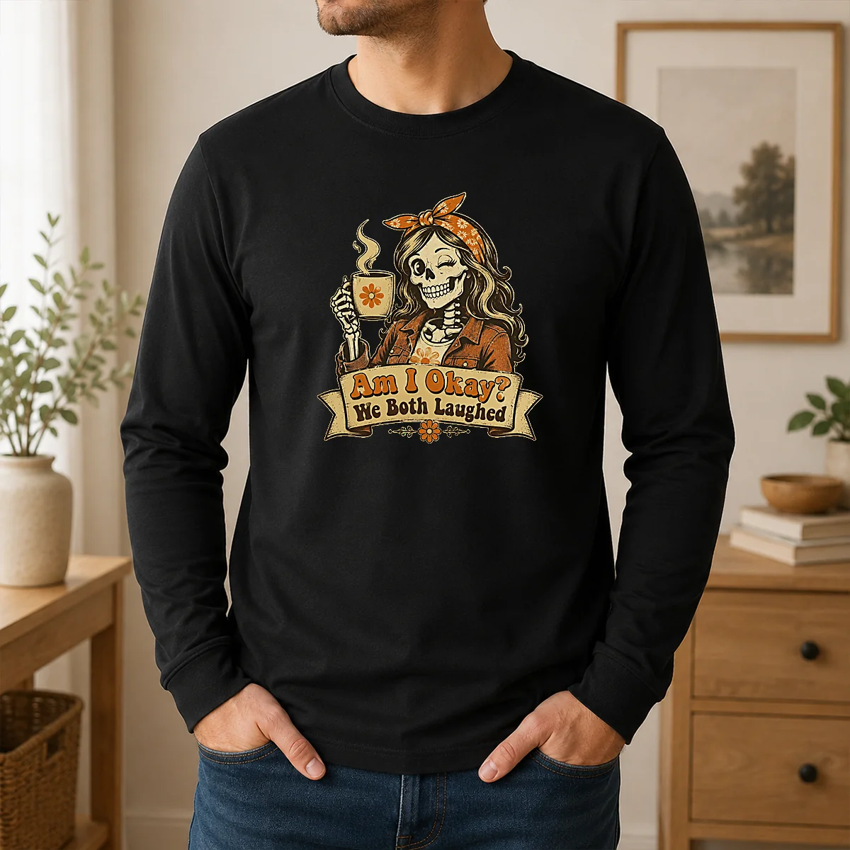 Pretty Good Cheeky Skeleton Girl Funny Coffee Quote Vintage Shirt - Image 6