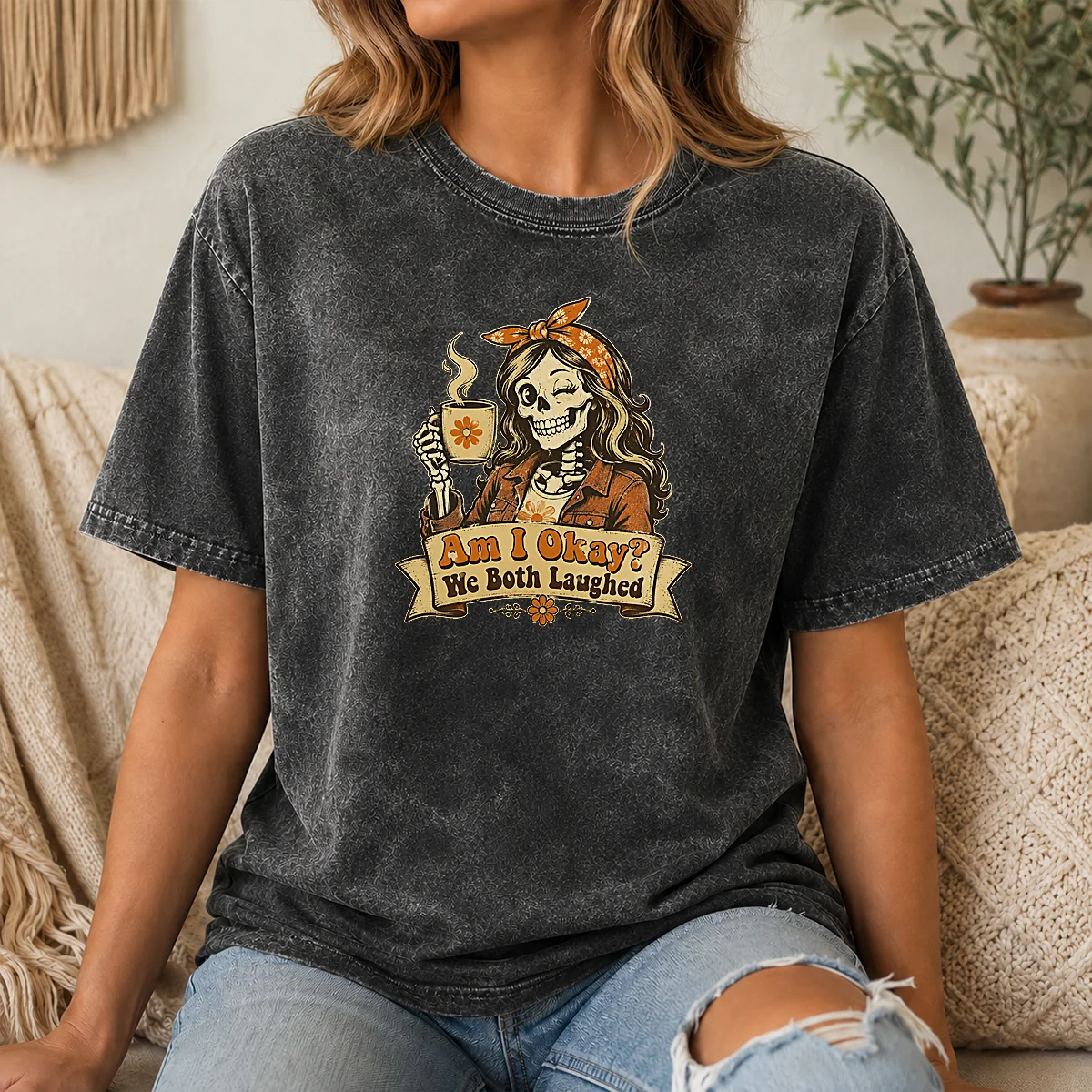 Pretty Good Cheeky Skeleton Girl Funny Coffee Quote Vintage Shirt - Image 8