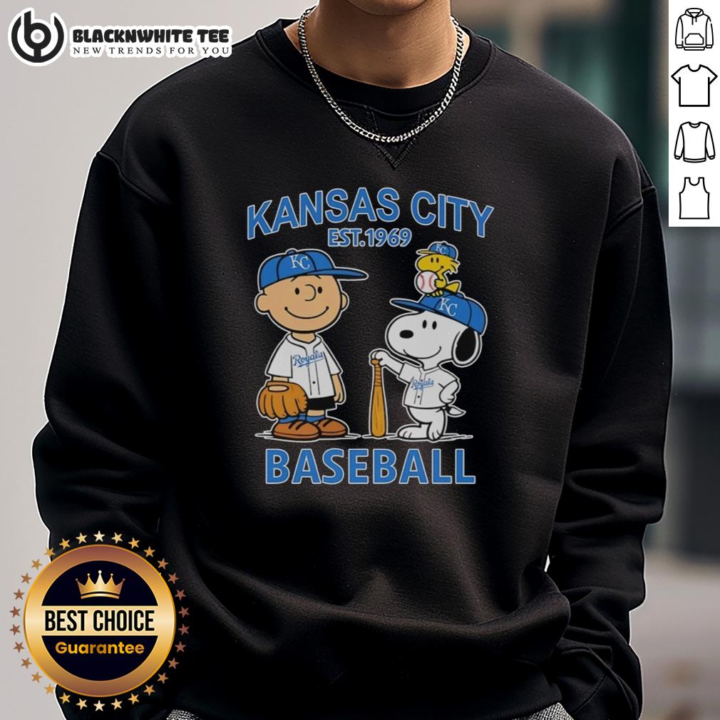 Good Charlie Brown Snoopy And Woodstock With Kansas City Royals Baseball Jersey Est 1969 T-Shirt - Image 5
