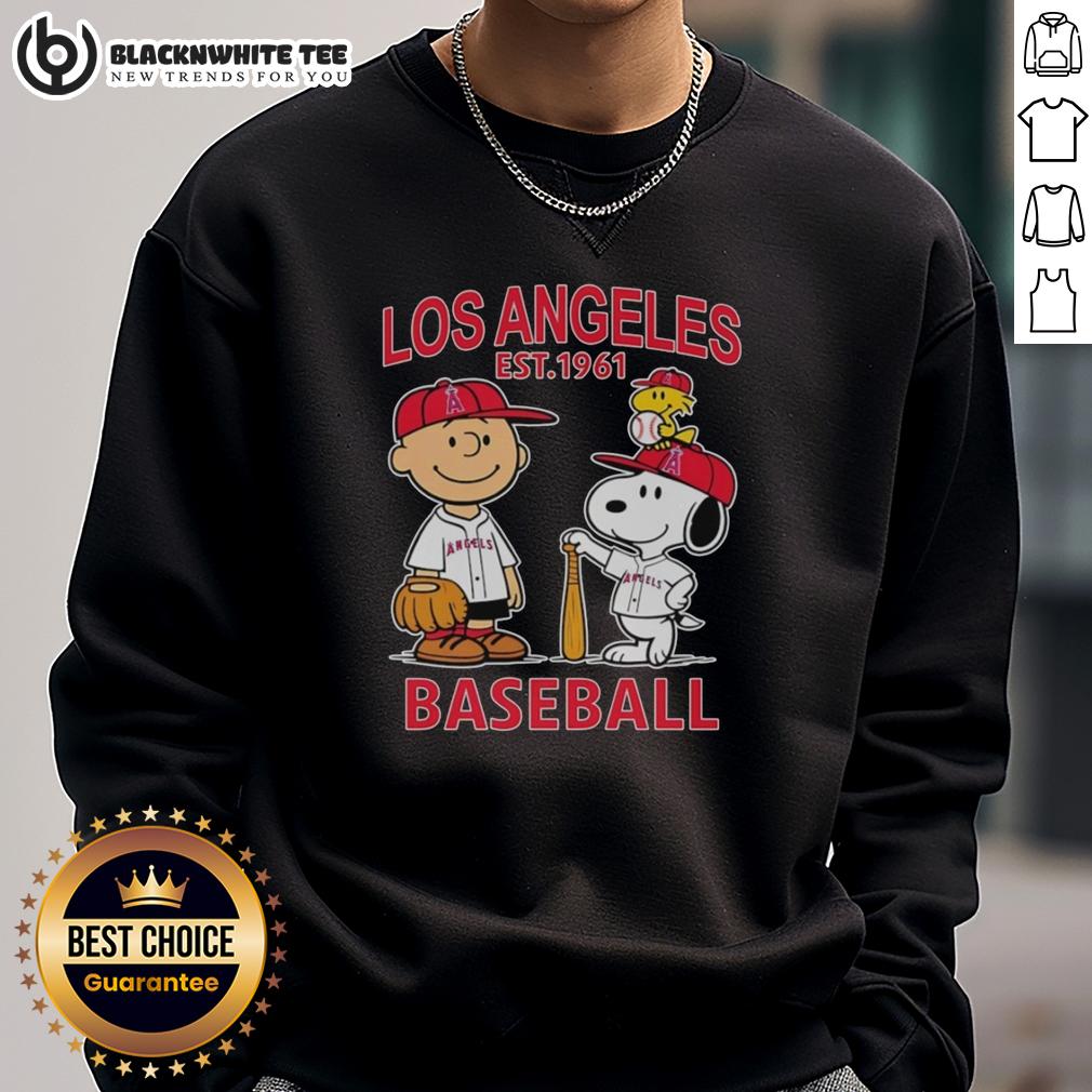 Good Charlie Brown Snoopy And Woodstock With Los Angeles Angels Baseball Jersey Est 1961 T-Shirt - Image 5
