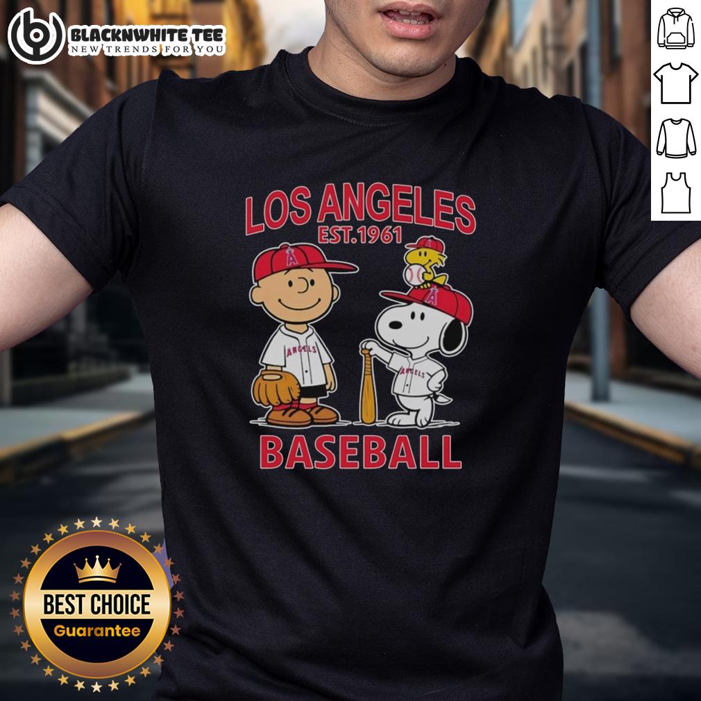 Good Charlie Brown Snoopy And Woodstock With Los Angeles Angels Baseball Jersey Est 1961 T-Shirt