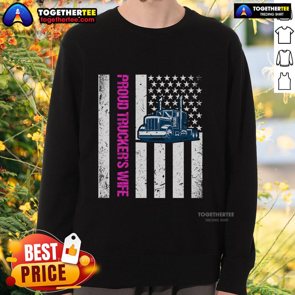 Top Proud Trucker's Wife Friend Truck Driver USA Flag T-Shirt - Image 5